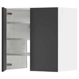 METOD Wall cb f extr hood w shlf/door, white/Nickebo matt anthracite, 60x60 cm