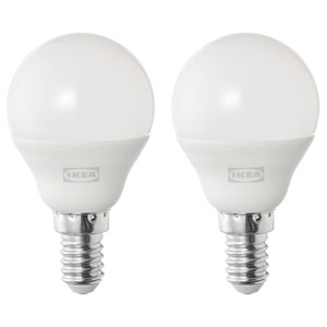 SOLHETTA LED bulb E14 470 lumen, globe opal white, 2 pack