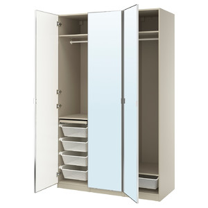 PAX / ÅHEIM Wardrobe combination, grey-beige/mirror glass, 150x60x236 cm