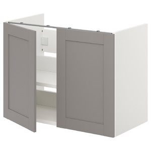 ENHET Bs cb f wb w shlf/doors, white, grey frame, 80x40x60 cm