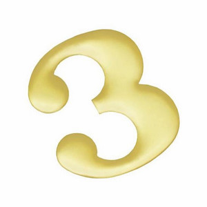 Self Adhesive House Digit "3" 37 mm, brass