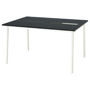 MITTZON Conference table, black stained ash veneer/black white, 140x108x75 cm
