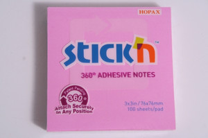 Stick'n Sticky Notes 360° Adhesive Notes 76x76mm, 100 Sheets, pink