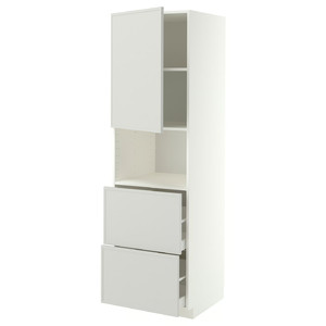 METOD/MAXIMERA Hi cab f micro w door/2 drawers, white/Aspudden light grey, 60x60x200 cm