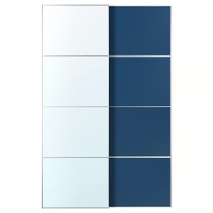 AULI / MEHAMN Pair of sliding doors, aluminium mirror glass/double sided blue, 150x236 cm