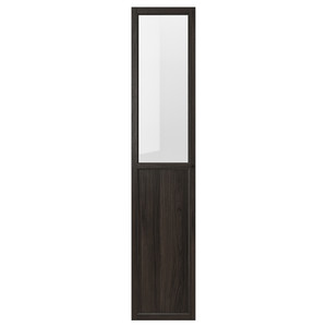 OXBERG Panel/glass door, dark brown oak effect, 40x192 cm