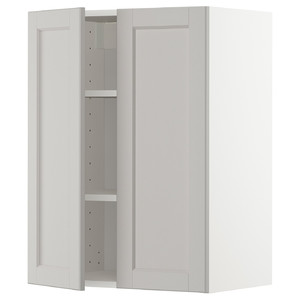 METOD Wall cabinet with shelves/2 doors, white/Lerhyttan light grey, 60x80 cm
