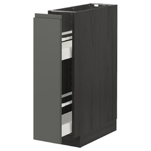 METOD Base cabinet/pull-out int fittings, black/Voxtorp dark grey, 20x60 cm
