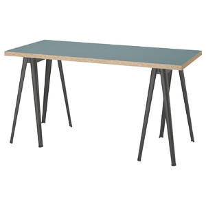 LAGKAPTEN / NÄRSPEL Desk, grey-turquoise/dark grey, 140x60 cm