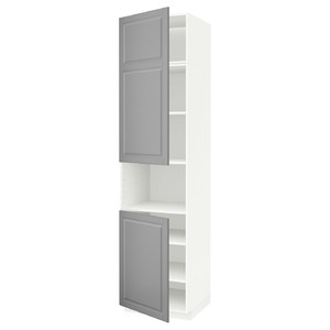 METOD High cab f micro w 2 doors/shelves, white/Bodbyn grey, 60x60x240 cm