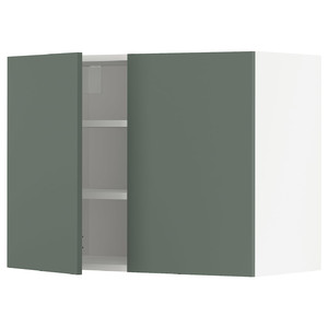 METOD Wall cabinet with shelves/2 doors, white/Bodarp grey-green, 80x60 cm
