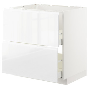 METOD / MAXIMERA Base cab f sink+2 fronts/2 drawers, white/Voxtorp high-gloss/white, 80x60 cm