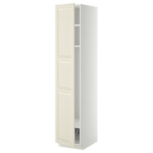 METOD High cabinet w shelves/wire basket, white/Bodbyn off-white, 40x60x200 cm