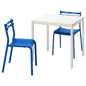 MELLTORP / GENESÖN Table and 2 chairs, white white/metal blue, 75 cm