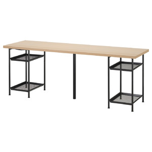 LAGKAPTEN / SPÄND Desk, white stained oak effect/black, 200x60 cm
