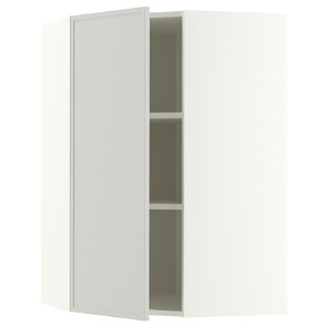 METOD Corner wall cabinet with shelves, white/Aspudden light grey, 68x100 cm
