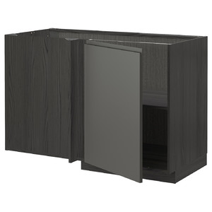 METOD Corner base cabinet with shelf, black/Voxtorp dark grey, 128x68 cm