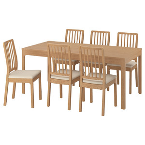 EKEDALEN / EKEDALEN Table and 6 chairs, oak/Hakebo beige oak effect, 180/240 cm