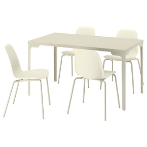 SKÅLSTA Table and 4 chairs, light grey-beige straight light grey-beige/plastic beige tubular metal/light grey-beige, 140x80 cm