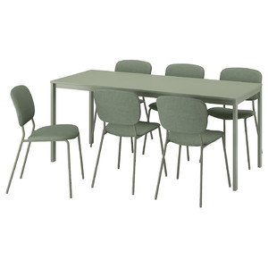 VIHALS / VIHALS Table and 6 chairs, green/green Tibbleby grey-green, 120/180x74 cm