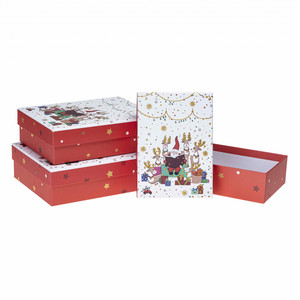 Decorative Cardboard Gift Boxes, Set of 3, Mixed Christmas Designs