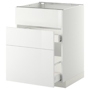 METOD / MAXIMERA Base cab f sink+3 fronts/2 drawers, white, Ringhult white, 60x60 cm