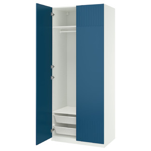 PAX / FYRUDDEN Wardrobe combination, white/blue, 100x60x236 cm