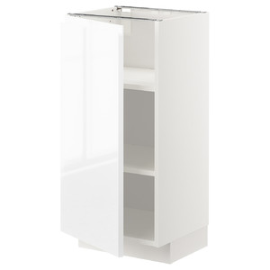 METOD Base cabinet with shelves, white/Voxtorp high-gloss/white, 40x37 cm