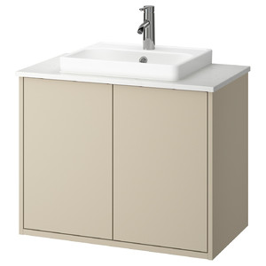 HAVBÄCK / ORRSJÖN Wash-stnd w doors/wash-basin/tap, beige/white marble effect, 82x49x71 cm