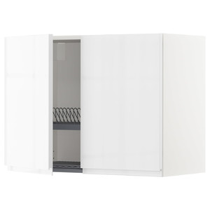METOD Wall cabinet w dish drainer/2 doors, white/Voxtorp high-gloss/white, 80x60 cm