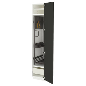 METOD / MAXIMERA high cabinet with cleaning interior, white/Nickebo matt anthracite, 40x60x200 cm