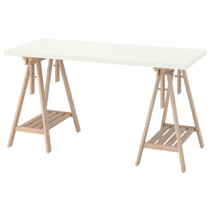 LAGKAPTEN / MITTBACK Desk, white, birch, 140x60 cm