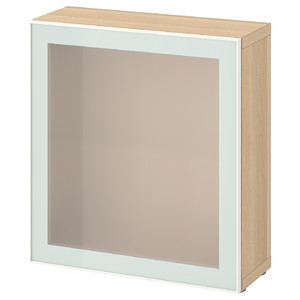 BESTÅ Shelf unit with glass door, white stained oak effect Glassvik/white/light green frosted glass, 60x22x64 cm