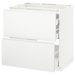 METOD / MAXIMERA Base cab f hob/2 fronts/3 drawers, white/Voxtorp matt white, 80x60 cm