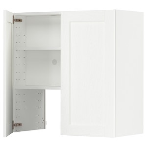 METOD Wall cb f extr hood w shlf/door, white Enköping/white wood effect, 80x80 cm