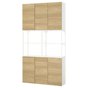 ENHET Storage combination, white/oak effect, 120x32x225 cm