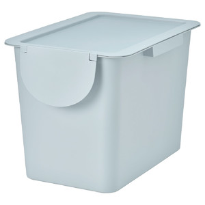 TRÖSKNING Bin with lid, light grey-blue, 25 l