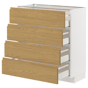 METOD / MAXIMERA Base cab 4 frnts/4 drawers, white/Voxtorp oak effect, 80x37 cm