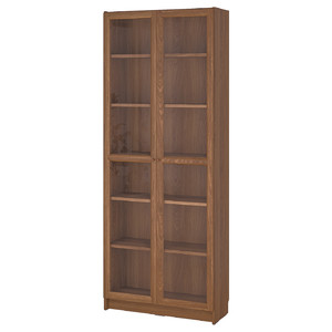 BILLY / OXBERG Bookcase w glass doors, brown walnut effect, 80x30x202 cm