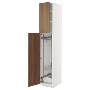 METOD High cabinet with cleaning interior, white/Tistorp brown walnut effect, 40x60x220 cm