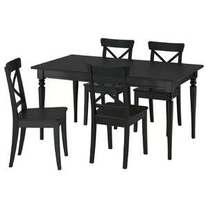 ROSENTORP / ROSENTORP Table and 4 chairs, black/black, 155/215x87 cm