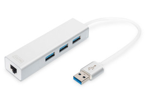 Digitus USB 3.0, 3-ports HUB & Gigabit LAN adapter 3xUSB A/F,1xUSB A/M,1xRJ45 LAN, Win/Mac OS