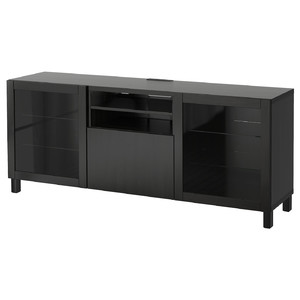 BESTÅ TV unit with drawers, Lappviken/Sindvik black-brown clear glass, 180x40x74 cm