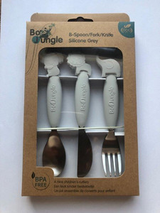 Bo Jungle B-Spoon, Fork, Knife Cutlery for Children Silicone/Inox, grey