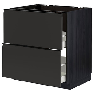 METOD / MAXIMERA Base cab f sink+2 fronts/2 drawers, black/Upplöv matt anthracite, 80x60 cm