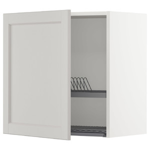 METOD Wall cabinet with dish drainer, white/Lerhyttan light grey, 60x60 cm