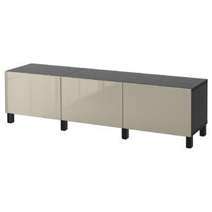 BESTÅ Storage combination with drawers, black-brown, Selsviken high-gloss beige, 180x40x48 cm