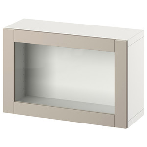 BESTÅ Wall-mounted cabinet combination, white/Sindvik light grey/beige, 60x22x38 cm