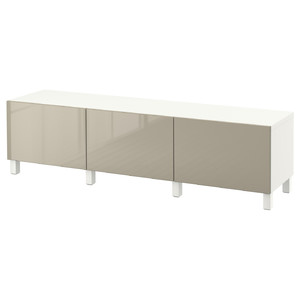 BESTÅ Storage combination with drawers, white, Selsviken high-gloss beige, 180x40x48 cm