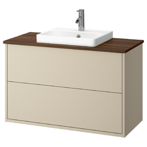 HAVBÄCK / ORRSJÖN Wash-stnd w drawers/wash-basin/tap, beige/brown walnut effect, 102x49x71 cm